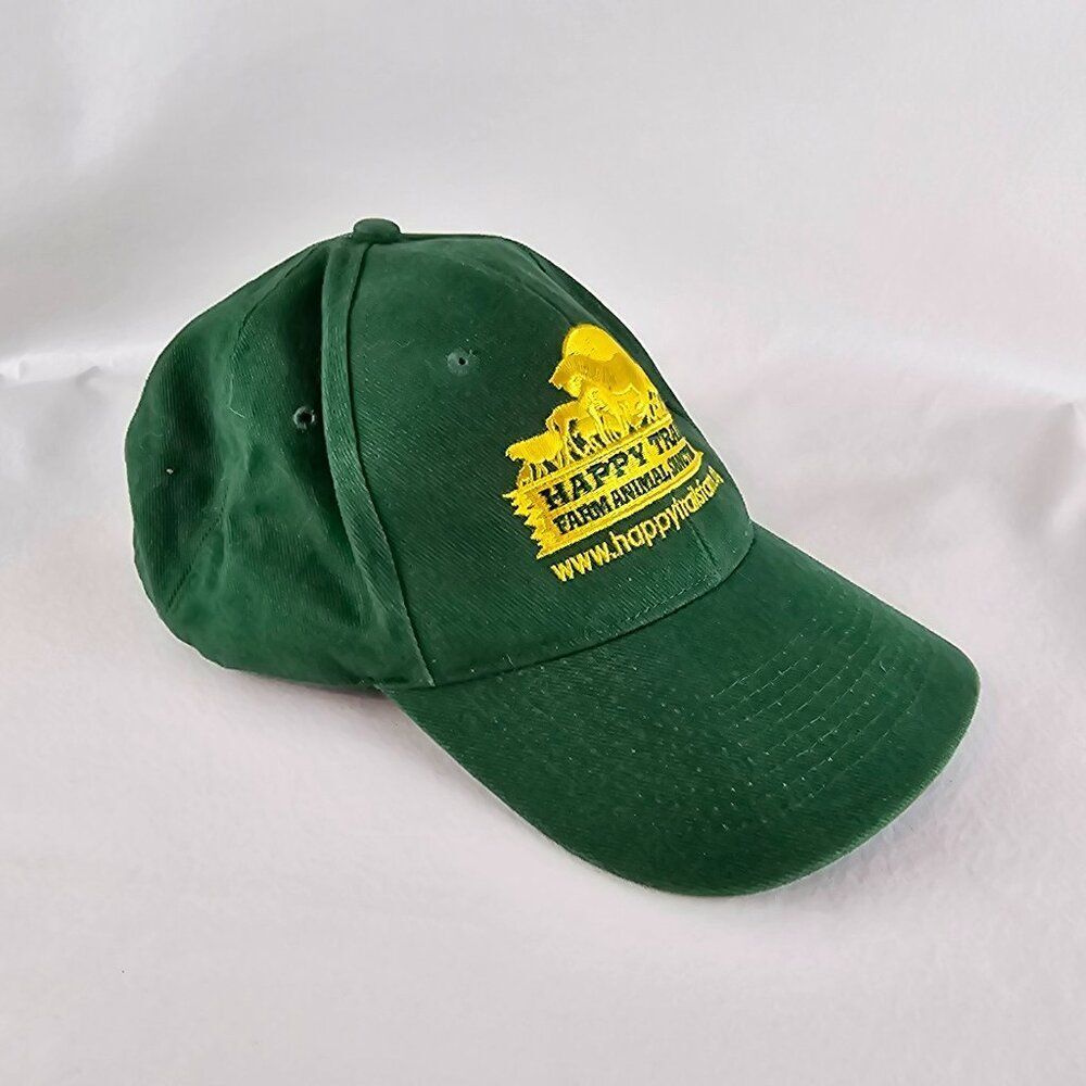 Happy Trails Farm Animal Sanctuary Hat Mens Adjustable Hook Loop Green Yellow